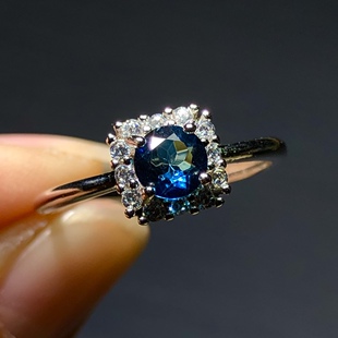 RR0072 天然托帕石戒指彩宝7mm活口指环戒圈公主方瑞士蓝情侣礼物