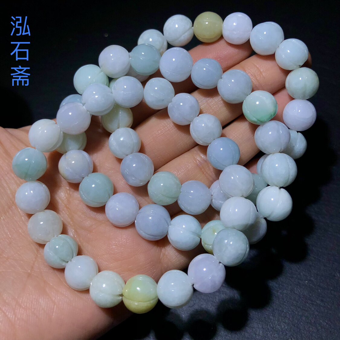 ZZ0418 天然A货翡翠南瓜珠珠手链10mm男女手串单圈春彩