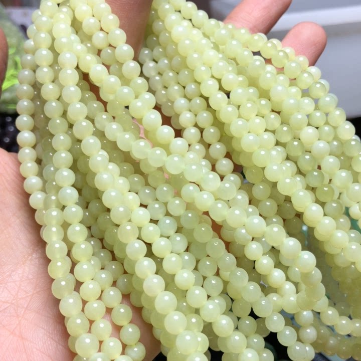 P030 天然和田玉黄口佛串手链5mm鸡油黄若羌黄口黄玉佛珠多圈