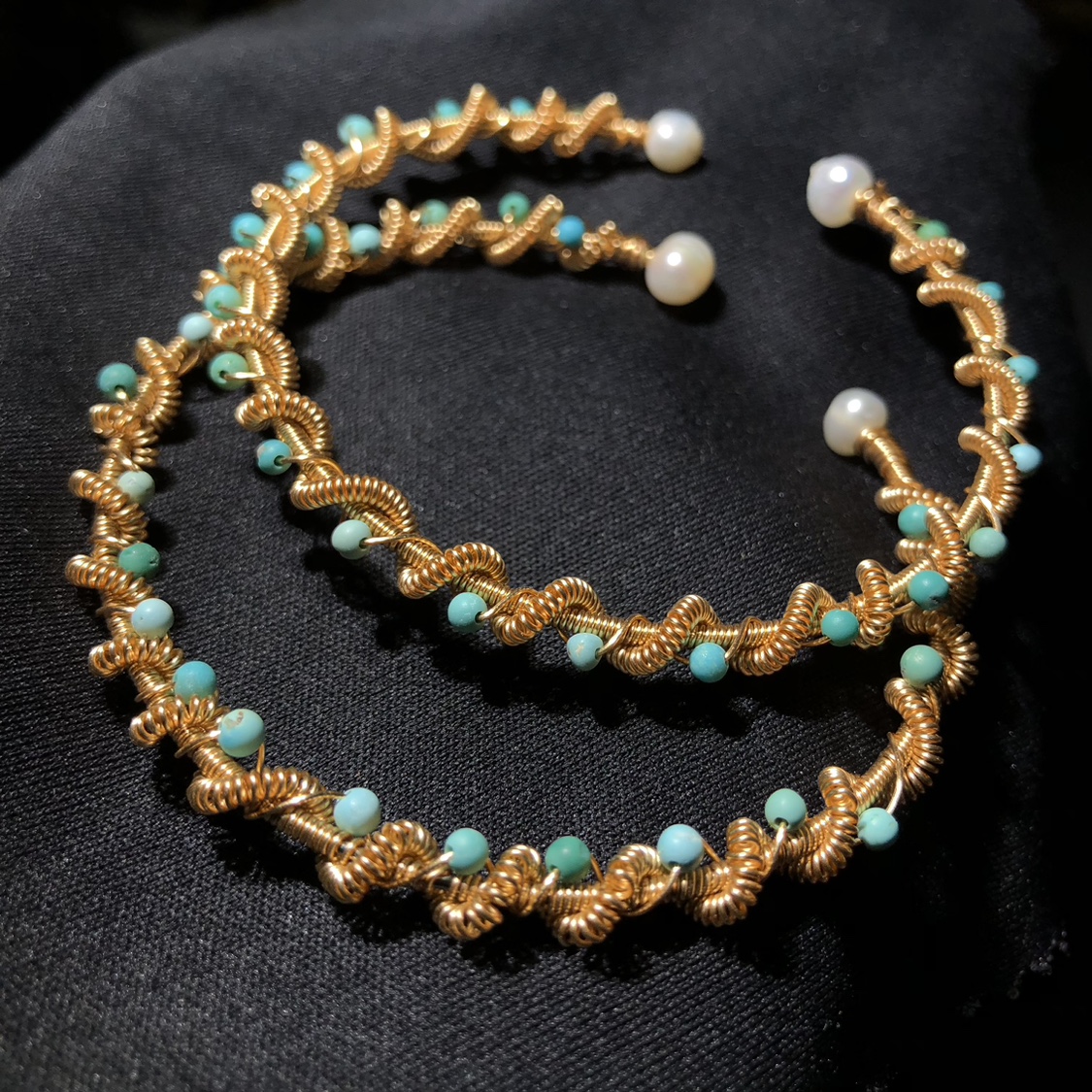 15A484 天然绿松石手镯活口缠丝手链串满天星首饰礼物女