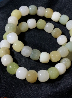 GG0821 天然和田玉多宝手链10mm清水多宝黄口白玉烟紫浅色系首饰