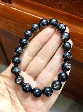 天然金运石单圈手链星光猫眼黑银线黑水晶手串礼物