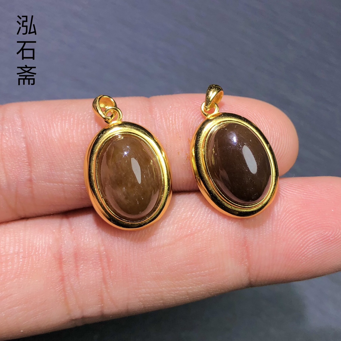 R649 天然和田玉糖料蛋面吊坠s925银老红糖挂件黄金糖26/14mm