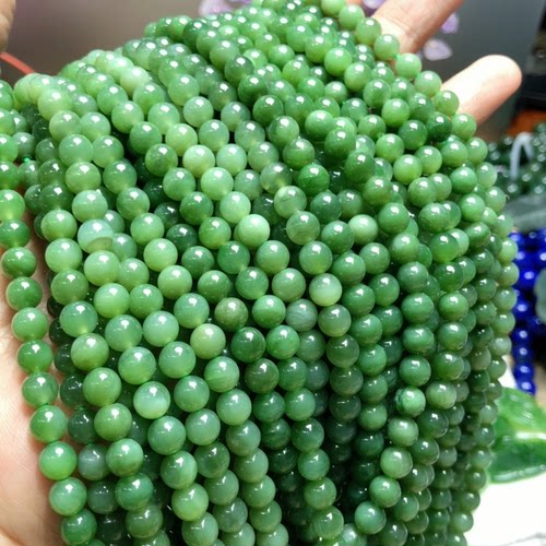 P458 天然和田玉碧玉佛串粉绿6mm长链满色首饰diy手链锁骨链项链