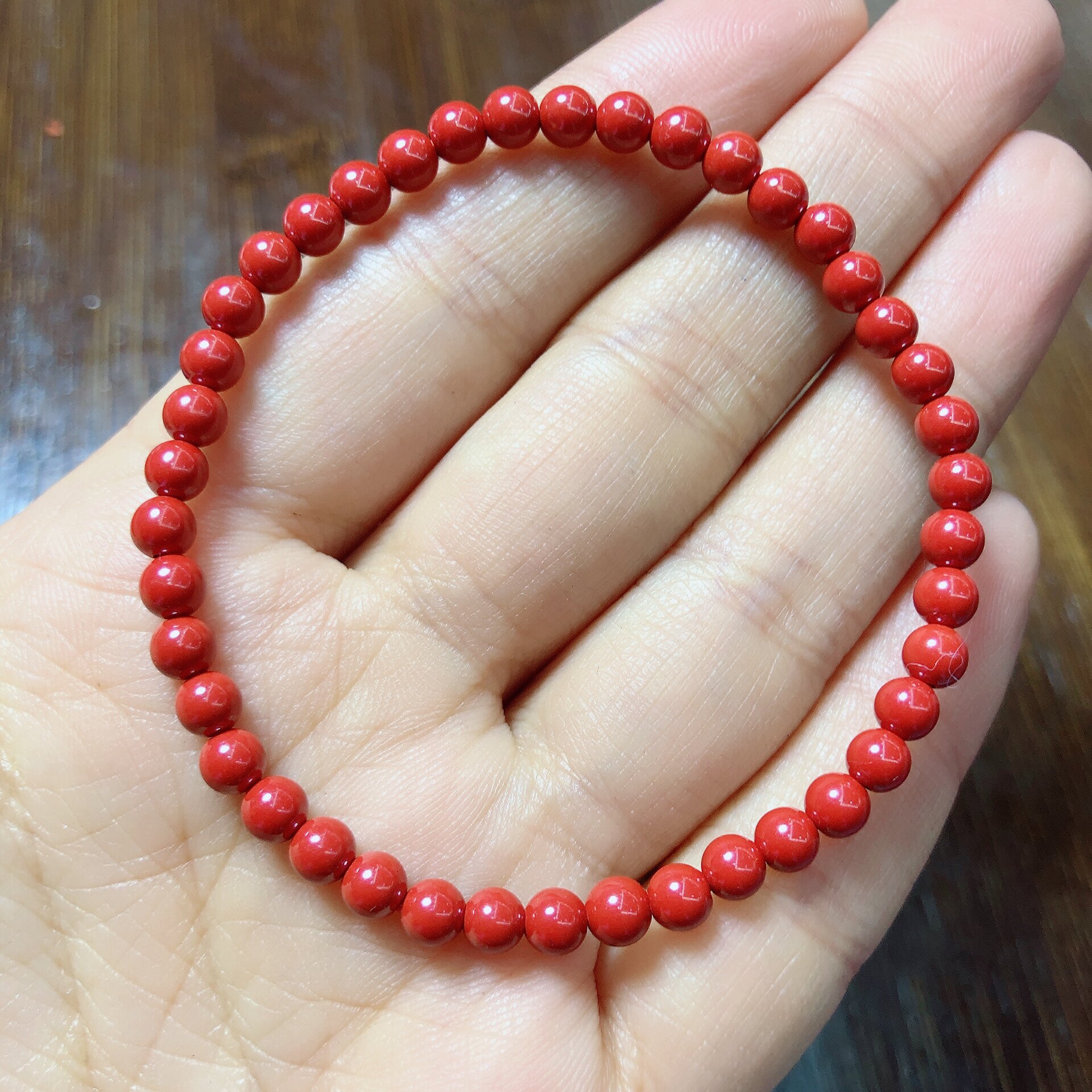 l035 朱砂手链帝王红砂手链小巧秀气单圈百搭手串本命年4mm