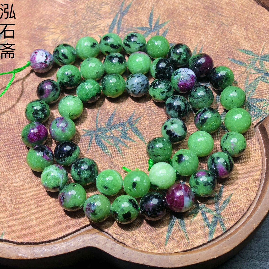 1A140 天然红绿宝半成品圆珠8mm长条diy手链项链佛珠红宝石绿帘石