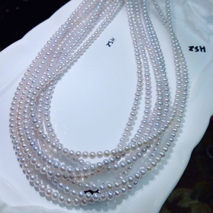 ZZ0957 天然真多麻珍珠项链气质灰米珠锁骨链baby珠3-4mm高光近圆