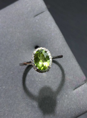 ZZ0760 天然橄榄石戒指活口10/8mms925银情侣首饰礼物宝石