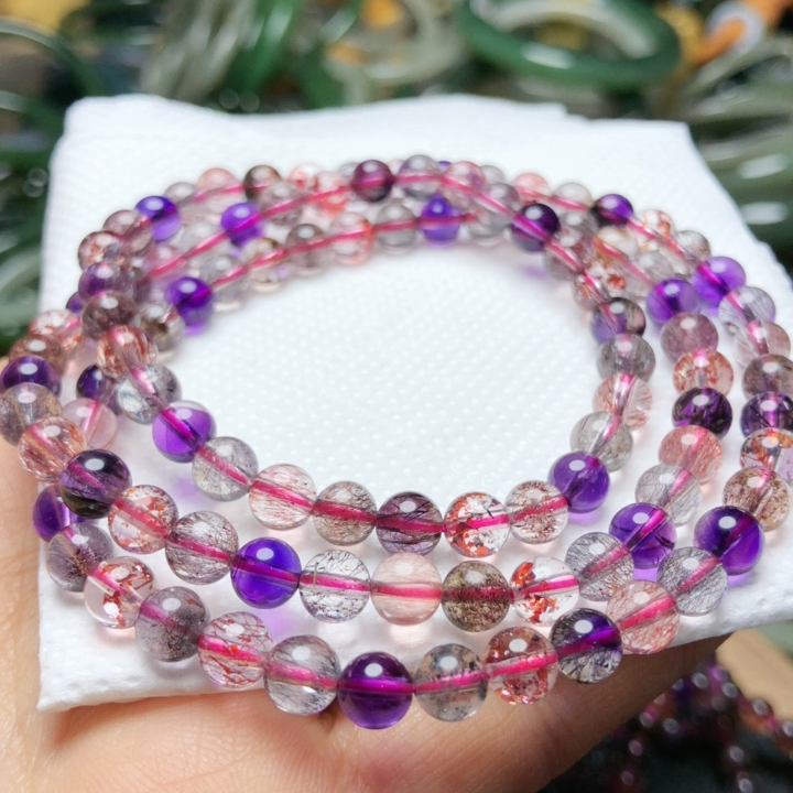 天然超七水晶多宝5/6mm3圈高货