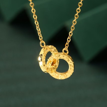 2A149 足银999双环碎碎冰环环相扣锁骨项链简约圆环高级感轻奢9mm