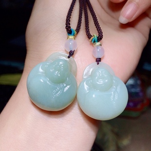 AA0188 27mm项链 天然和田玉吊坠抱抱佛公吊坠大肚弥勒佛玉坠23