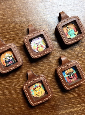 E397 五路财神唐卡吊坠彩绘擦擦藏式嘎乌盒扎基拉姆大黑天黄财神