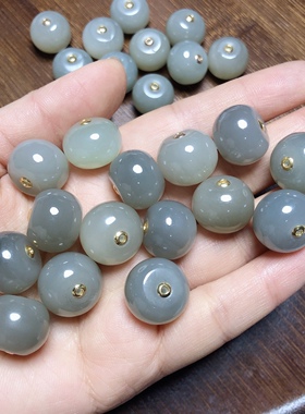 E388 天然和田玉烟紫18k金路路通15*12mm手链隔珠配件帝王紫烟灰