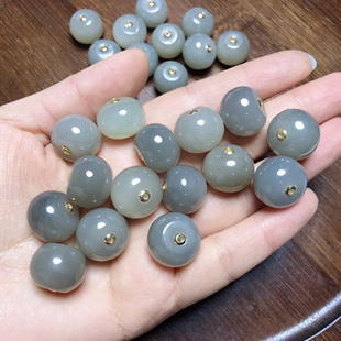 E388 天然和田玉烟紫18k金路路通15*12mm手链隔珠配件帝王紫烟灰