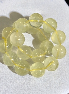 53A95 天然黄水晶手链柠檬黄圆珠冰透男女款淡黄色黄阿塞饰品礼物