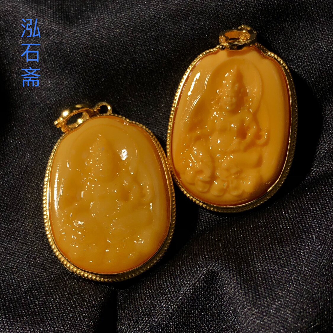 GG0801 天然蜜蜡黄财神吊坠黄蜜33/22mm满蜜s925银挂件万能扣配件