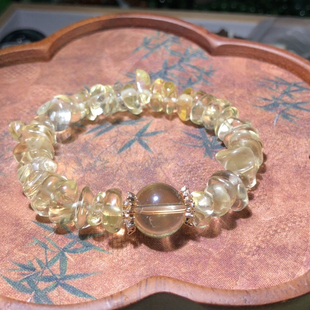 VV0021 天然黄水晶柠檬黄单珠手链12mm转运珠琉璃碎石随行原石