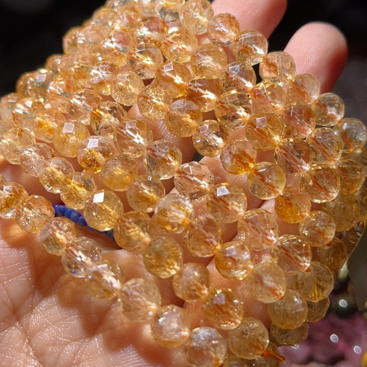 15A384 天然黄水晶刻面手链串6mm黄塔晶阿塞女暴力黄吸金单圈女