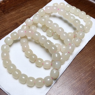 E725 玉石手串油润手串 天然和田玉藕粉老型手链脂粉色9mm女款