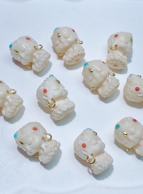 AA0111 天然猛犸绿度母太子佛通孔配件吊坠立体雕14/10mm隔珠配