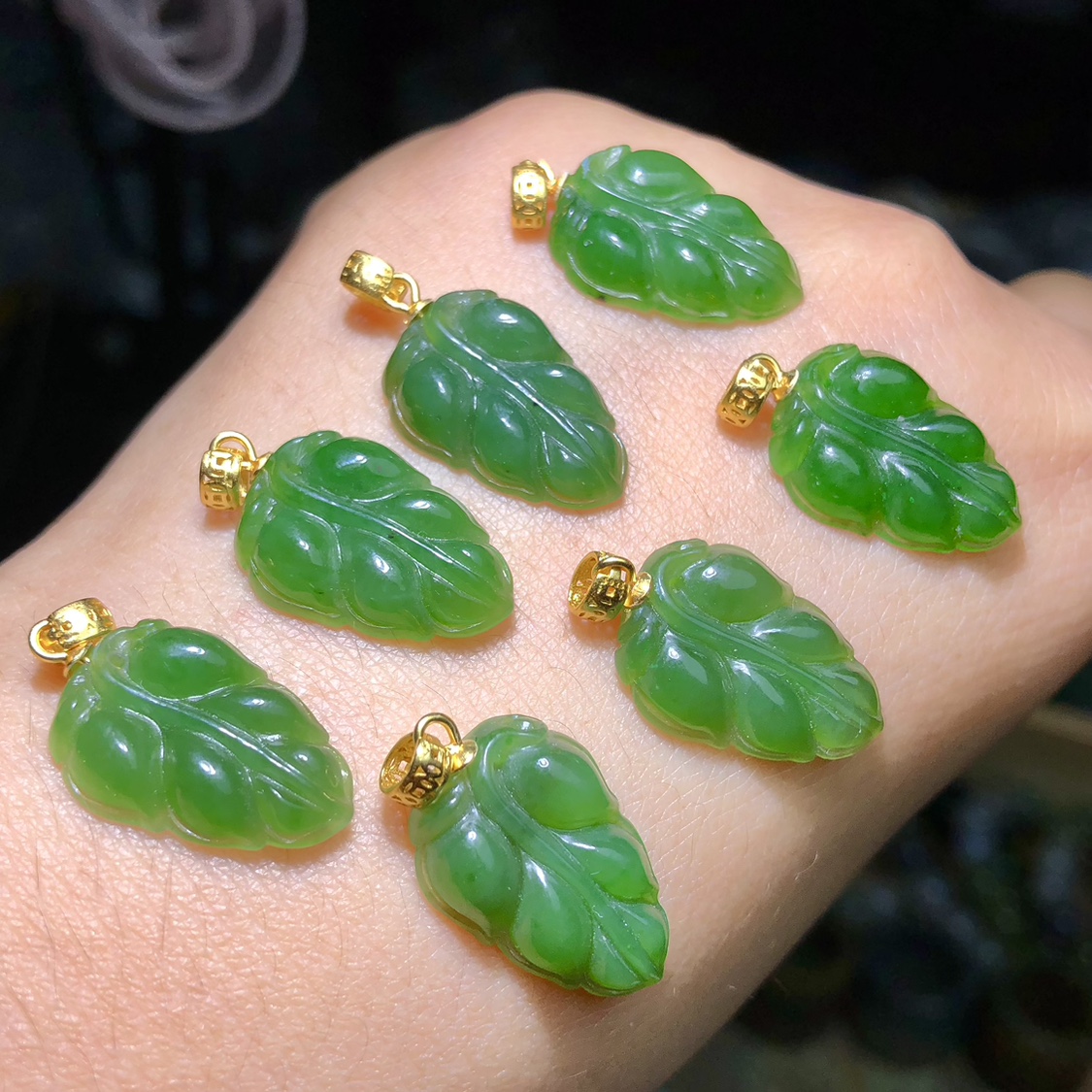 天然和田玉碧玉吊坠叶子925银26mm老料俄料