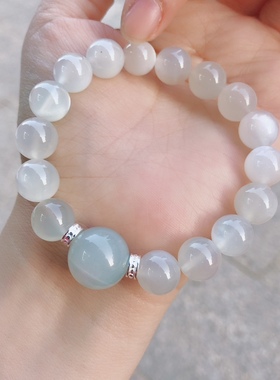 R412 天然月光石单圈手链原创蓝月光奶油体10/14mm情侣手链宝石