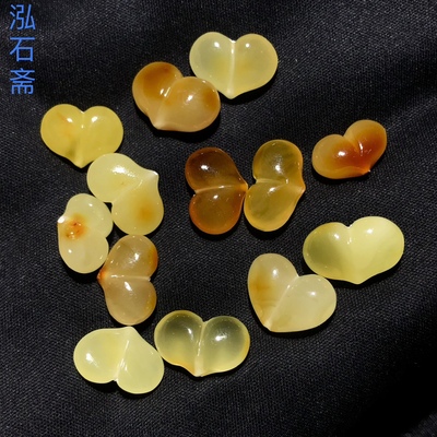 1A771 天然蜜蜡通孔爱心配件屁桃鸡油黄妖花金珀diy配饰14-18mm坠