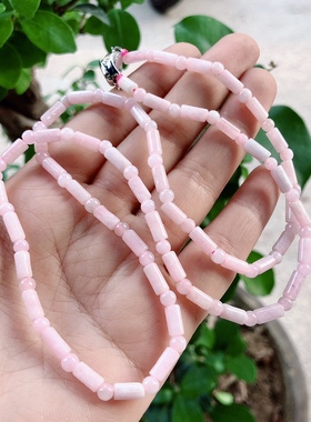 F992 天然A货翡翠桶珠款项链锁骨链约4mm串粉线首饰礼物长链