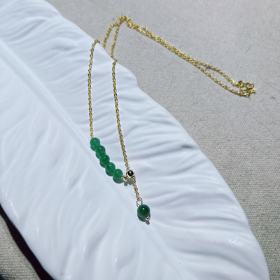 S601 天然和田玉碧玉锁骨链5/6mm y链猕猴桃碧玉吊坠项链微笑链