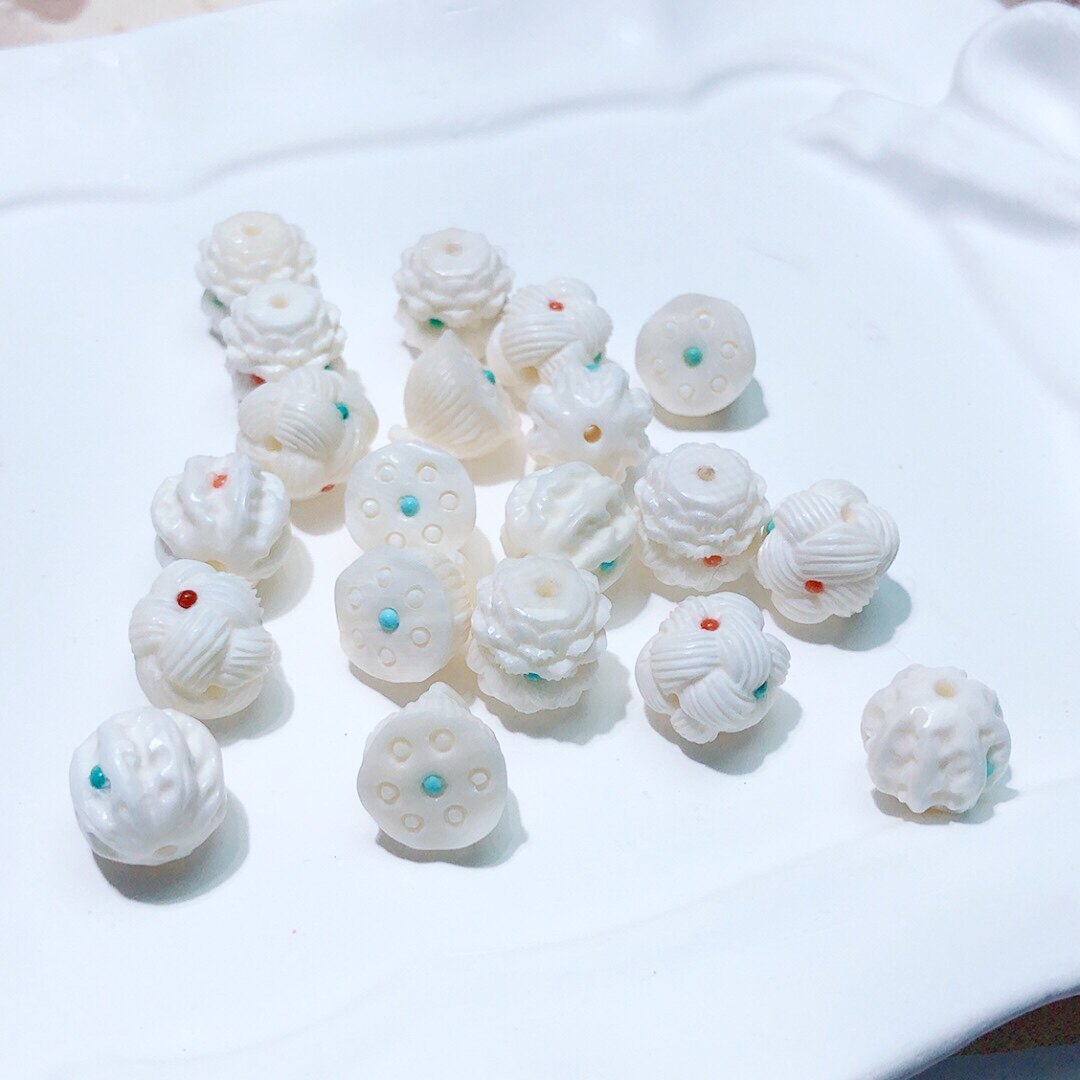 天然猛犸核桃珠手链并蒂莲花吊坠通孔配件散珠隔珠配饰diy