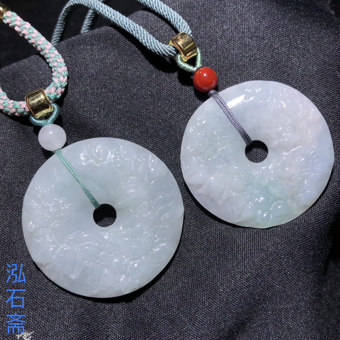 30A253 缅甸料天然A货翡翠平安扣吊坠雕花圆牌挂件36mm首饰礼物