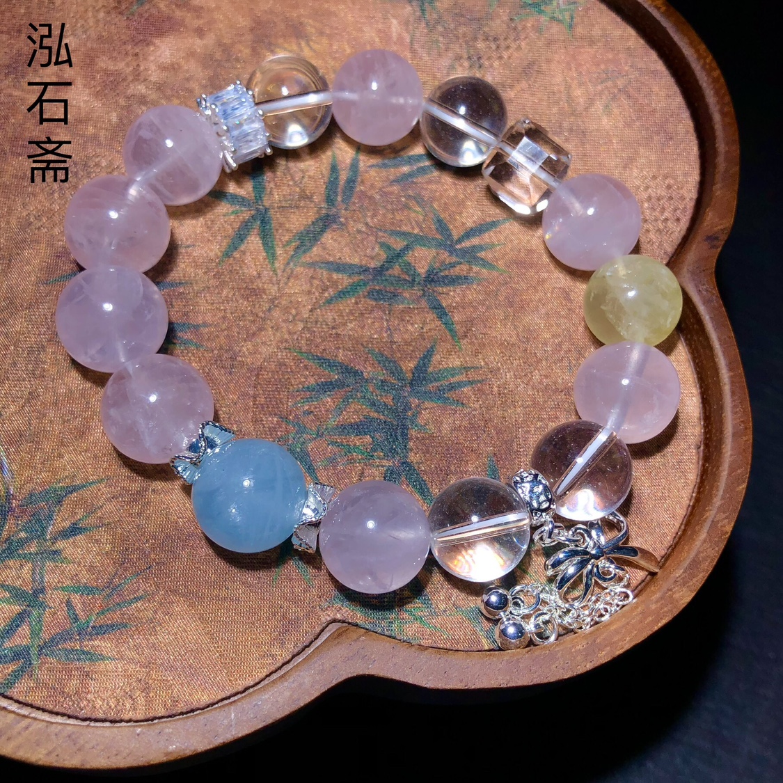 ZZ0183 天然粉晶手链莫桑比克冰粉原创海蓝宝白水晶方糖手串12mm