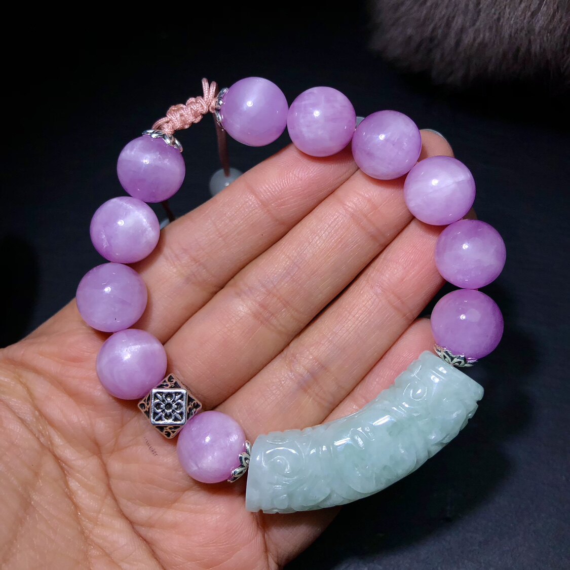 RR0390 天然猫眼紫锂辉手链原创翡翠弯管手牌手串水晶皇后12mm