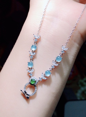 I802 天然A货翡翠卡扣链锁骨链项链帝王绿白冰翡翠吊坠绳万能链