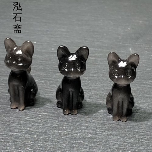 OO0180天然银曜石猫摆件黑曜石傲娇猫29/11mm水晶摆件家居摆设