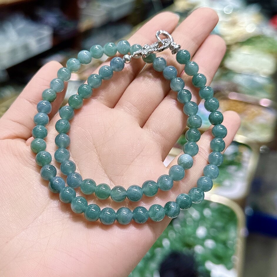 天然A货翡翠锁骨链项链蓝水多圈