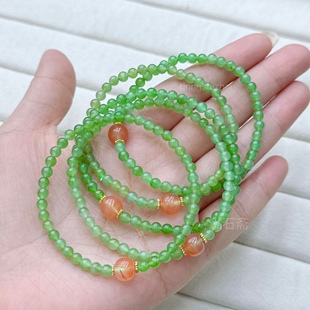 U333 天然和田玉碧玉手链小米珠4mm原创仙绿色首饰俄料男女串