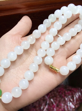 P589 天然和田玉羊脂白玉项链diy猕猴桃碧玉10mm白玉锁骨链妈妈链