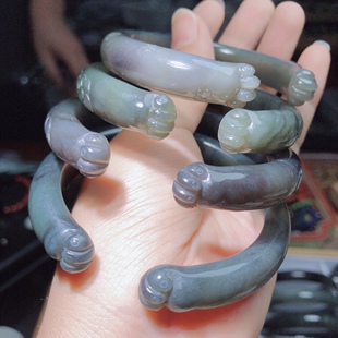 AA0352 天然和田玉烟紫手镯猫爪款帝王紫飘翠雕花玉镯女款玉镯