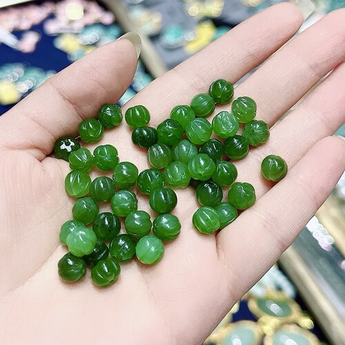 工厂价 天然和田玉碧玉南瓜珠7mm散珠 DIY耳坠耳线吊坠手链隔珠配