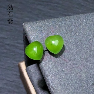 天然和田玉碧玉爱心耳钉苹果绿辣绿s925银耳饰女简约
