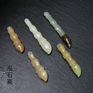 OO0217 天然和田玉文昌笔吊坠清水糖料毛笔挂件3-6cm黄金糖