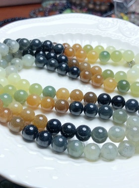 J667 天然和田玉项链8mm圆珠糖料瓷蓝且末蓝首饰长链