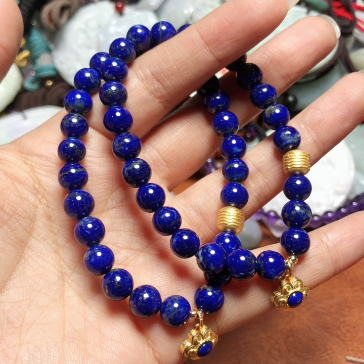 天然帝王青青金石手链老矿料单圈