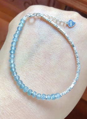 冰蓝水天然A货翡翠单圈翡翠碎银子手串手链3/4mm新款2024高冰链