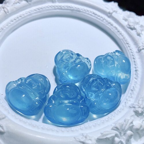 BB0565 天然海蓝宝佛公吊坠冰种魔鬼蓝大肚佛挂件16-18mm 粘银扣