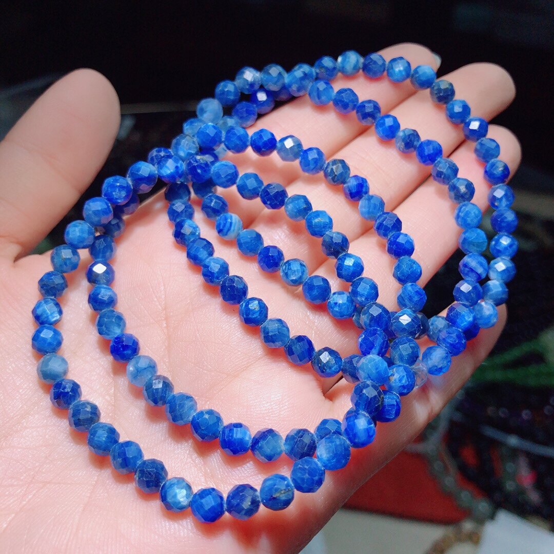 aa0989 天然蓝晶石手链手串刻面圆珠5mm水晶首饰礼物情侣首饰礼物