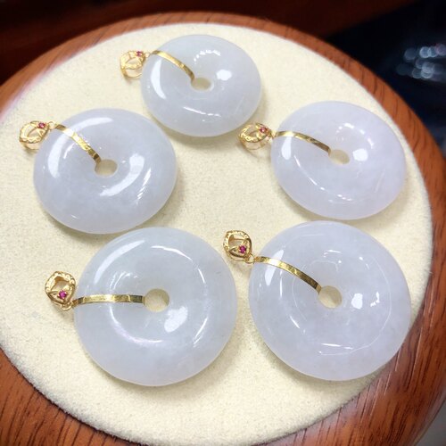 P580 天然A货翡翠平安扣18k金吊坠冰紫翡20-24mm平安圆牌