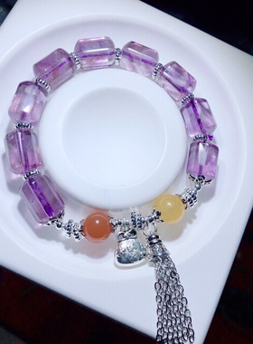 AA0008 天然紫水晶手链8/14mm桶珠玻璃体水晶首饰礼物流苏款