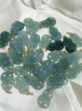 Y663 天然A货翡翠葫芦吊坠18k真金26*15mm镂空雕冰透真金翡翠